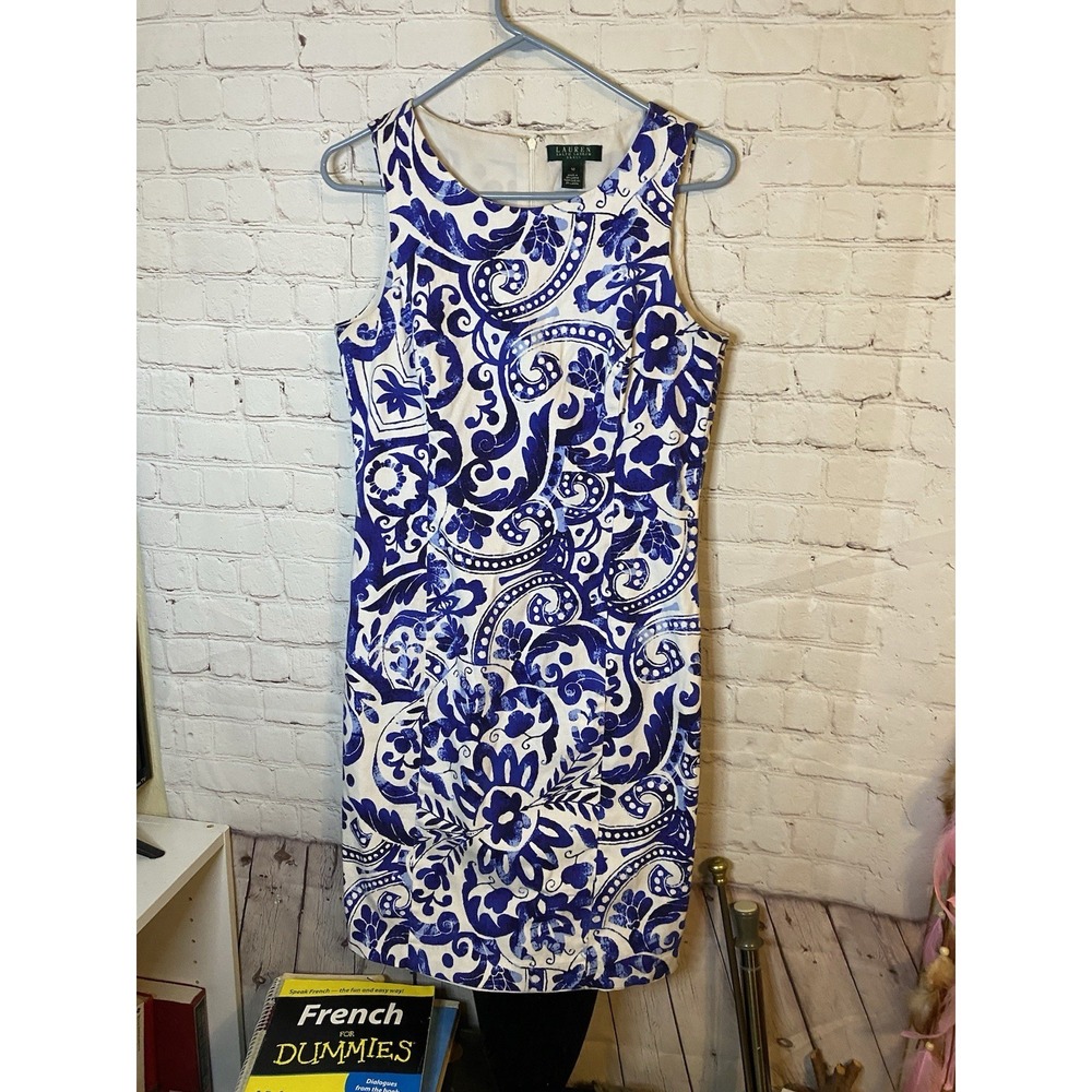 Ralph Lauren Blue and White Long Sleeve Dress